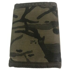 Volcom Mens Trifold Wallet Camo Canvas Skate Surf ID Window Key Ring Green Black